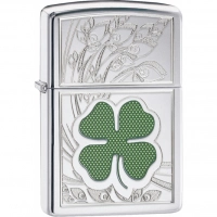 Зажигалка ZIPPO Classic «Клевер» с покрытием High Polish Chrome купить в Екатеринбурге