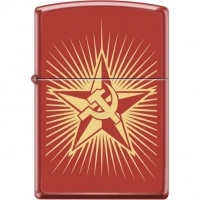 Зажигалка ZIPPO Серп и Молот на Звезде, латунь/сталь с покрытием Red Matte, красная, 36x12x56 мм купить в Екатеринбурге